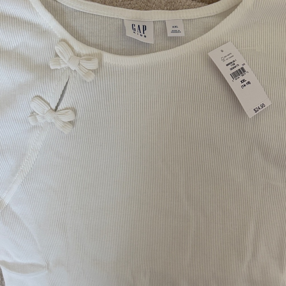 GAP Kids White Ribbed Tunic with Shoulder Bow Accents NWT 14/16